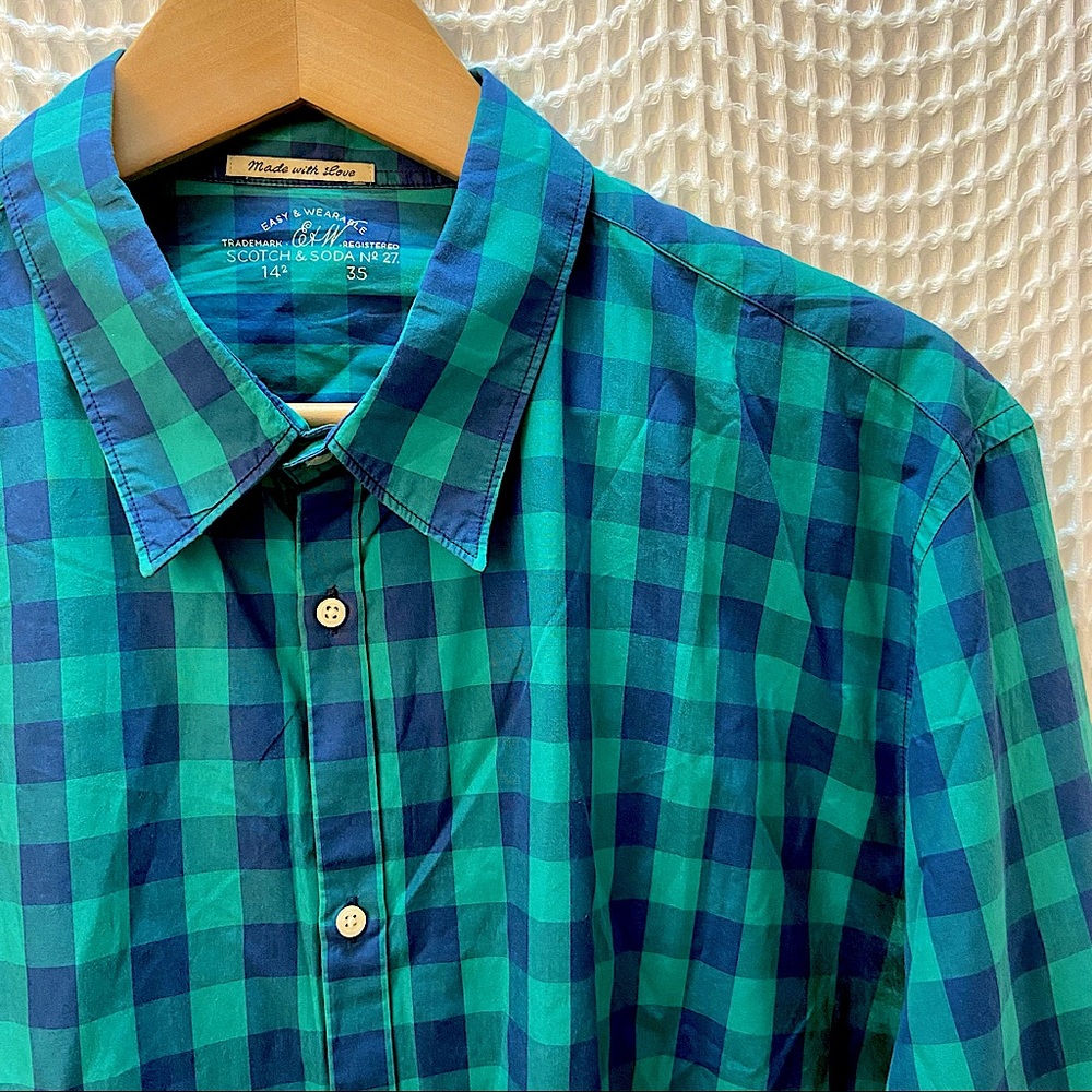 Scotch & Soda Wide Gingham Check Plaid Button Down Shirt
